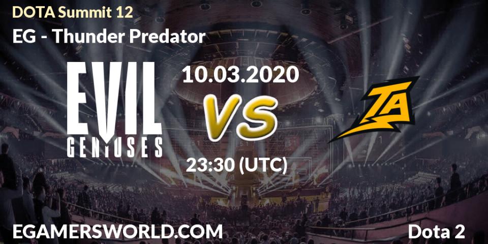 EG vs Thunder Predator: Match Prediction. 10.03.2020 at 22:45, Dota 2, DOTA Summit 12