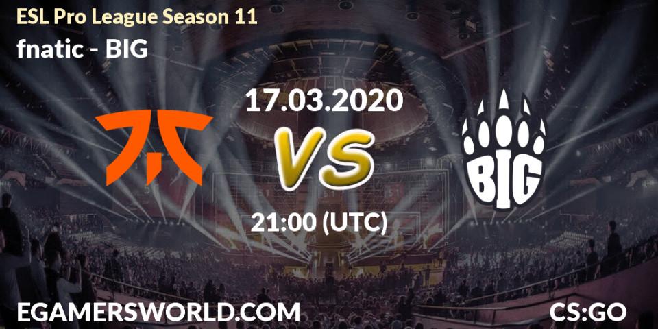 fnatic vs BIG: Match Prediction. 17.03.20, CS2 (CS:GO), ESL Pro League Season 11: Europe