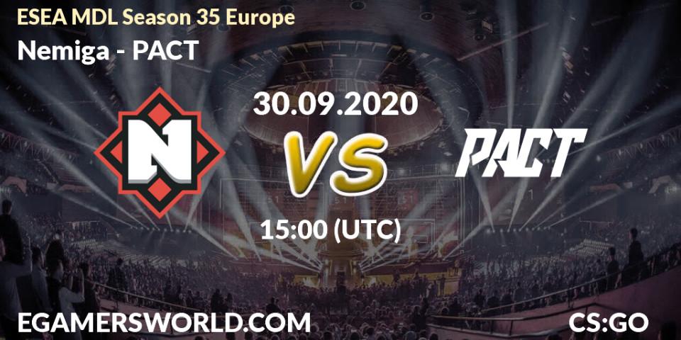 Nemiga vs PACT: Match Prediction. 30.09.2020 at 15:00, Counter-Strike (CS2), ESEA MDL Season 35 Europe