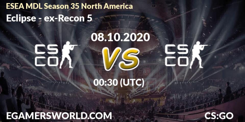 Eclipse vs ex-Recon 5: Match Prediction. 23.10.2020 at 00:30, Counter-Strike (CS2), ESEA MDL Season 35 North America