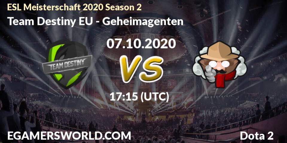 Team Destiny EU vs Geheimagenten: Match Prediction. 07.10.2020 at 17:14, Dota 2, ESL Meisterschaft 2020 Season 2