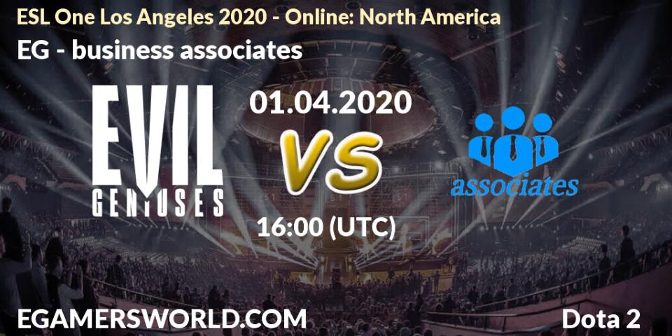 EG vs business associates: Match Prediction. 01.04.20, Dota 2, ESL One Los Angeles 2020 - Online: North America