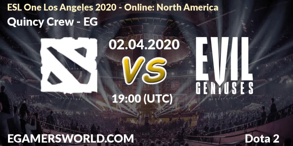 Quincy Crew vs EG: Match Prediction. 02.04.20, Dota 2, ESL One Los Angeles 2020 - Online: North America
