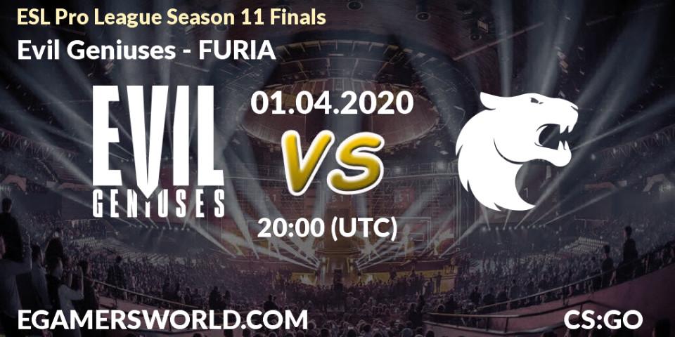Evil Geniuses vs FURIA: Match Prediction. 01.04.20, CS2 (CS:GO), ESL Pro League Season 11: North America