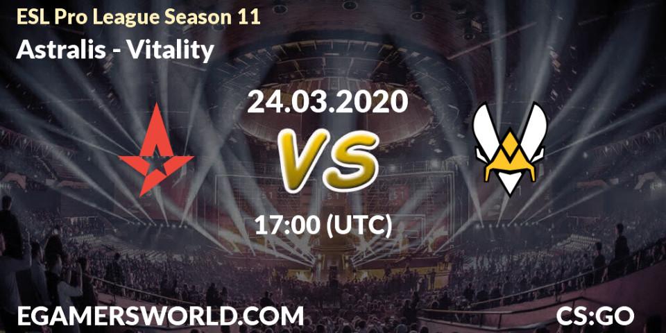 Astralis vs Vitality: Match Prediction. 24.03.2020 at 21:35, Counter-Strike (CS2), ESL Pro League Season 11: Europe