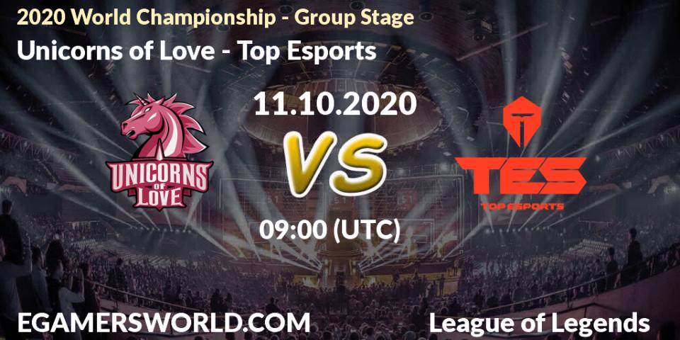 Unicorns of Love vs Top Esports: Match Prediction. 11.10.2020 at 09:00, LoL, 2020 World Championship - Group Stage