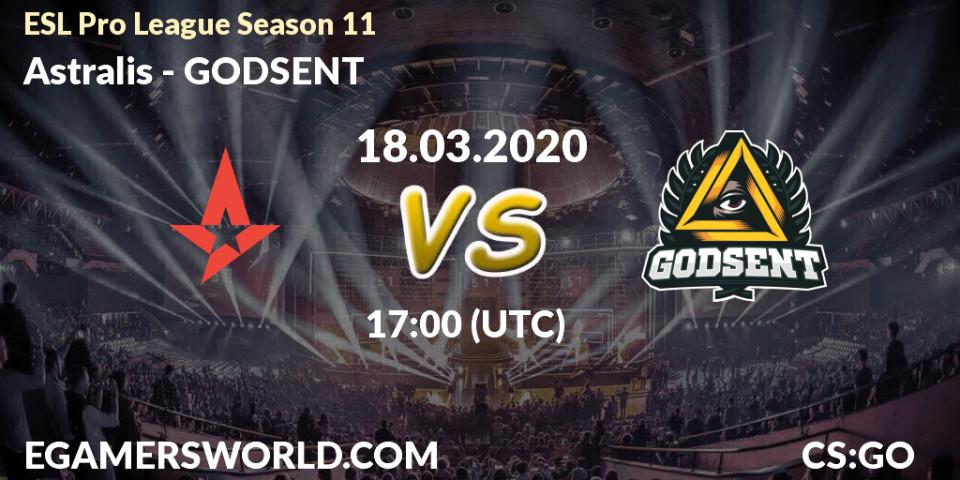 Astralis vs GODSENT: Match Prediction. 18.03.2020 at 17:10, Counter-Strike (CS2), ESL Pro League Season 11: Europe