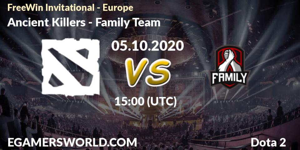 Ancient Killers vs Family Team: Match Prediction. 05.10.2020 at 15:04, Dota 2, FreeWin Invitational - Europe