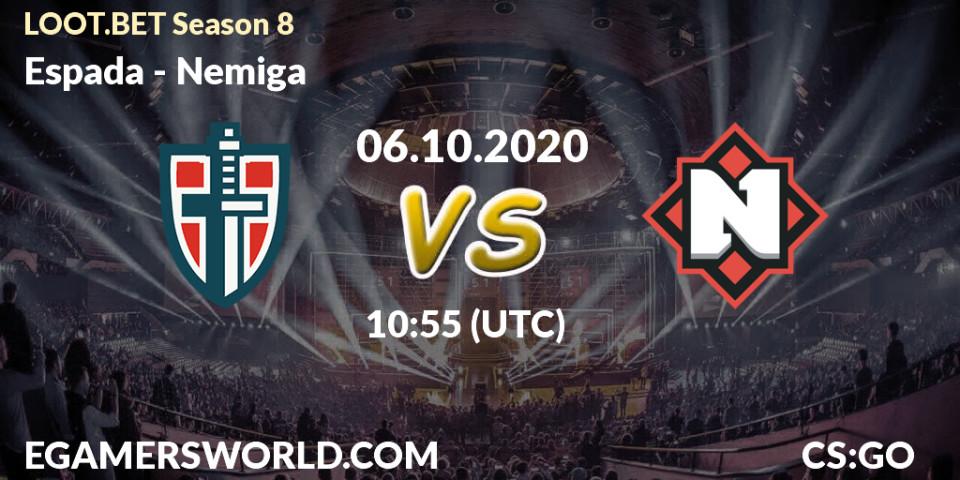Espada vs Nemiga: Match Prediction. 06.10.2020 at 10:55, Counter-Strike (CS2), LOOT.BET Season 8