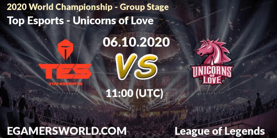 Top Esports vs Unicorns of Love: Match Prediction. 06.10.2020 at 11:00, LoL, 2020 World Championship - Group Stage