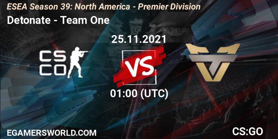 Detonate vs Team One: Match Prediction. 08.12.2021 at 01:00, Counter-Strike (CS2), ESEA Season 39: North America - Premier Division