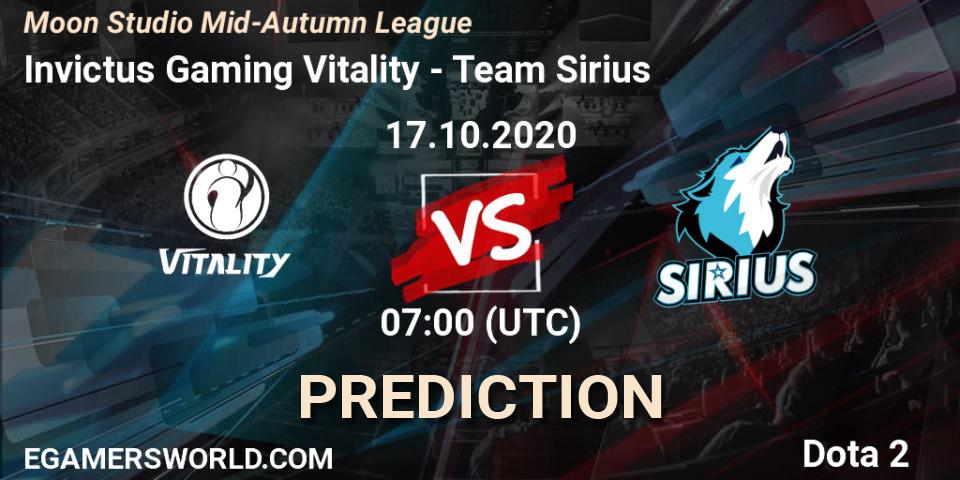 Invictus Gaming Vitality vs Team Sirius: Match Prediction. 17.10.2020 at 07:30, Dota 2, Moon Studio Mid-Autumn League