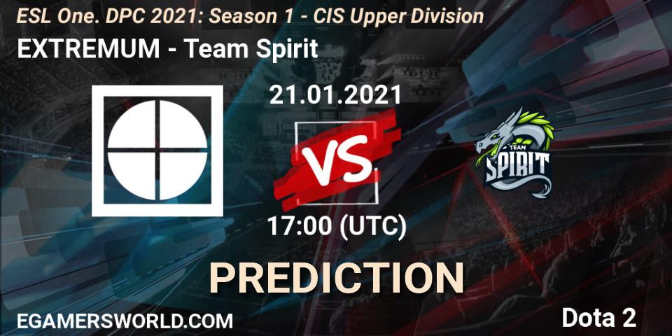 EXTREMUM vs Team Spirit: Match Prediction. 21.01.2021 at 18:53, Dota 2, ESL One. DPC 2021: Season 1 - CIS Upper Division