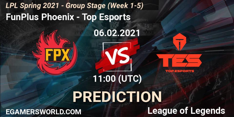 FunPlus Phoenix vs Top Esports: Match Prediction. 06.02.2021 at 11:58, LoL, LPL Spring 2021 - Group Stage (Week 1-5)