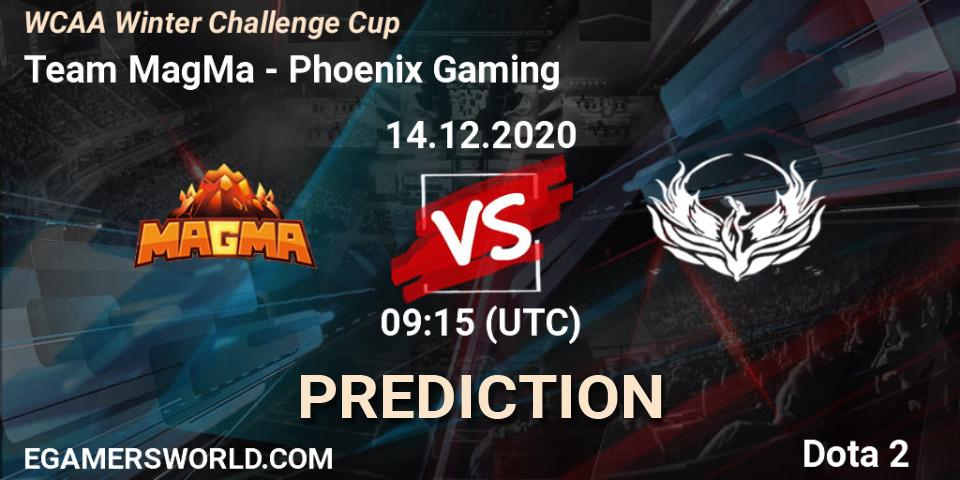 Team MagMa vs Phoenix Gaming: Match Prediction. 14.12.2020 at 08:59, Dota 2, WCAA Winter Challenge Cup