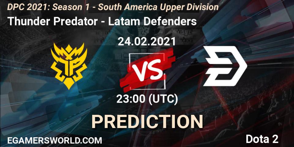 Thunder Predator vs Latam Defenders: Match Prediction. 24.02.2021 at 23:05, Dota 2, DPC 2021: Season 1 - South America Upper Division