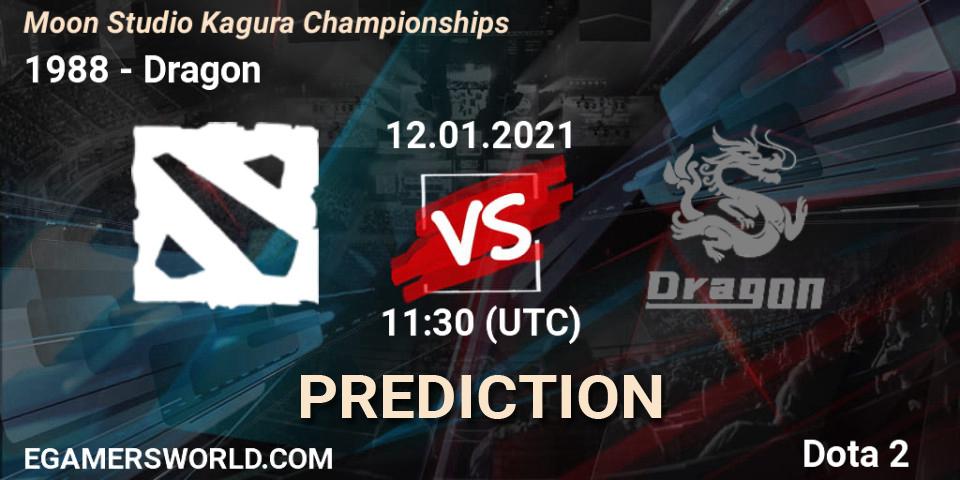 请回答1988 vs Dragon: Match Prediction. 12.01.2021 at 13:36, Dota 2, Moon Studio Kagura Championships