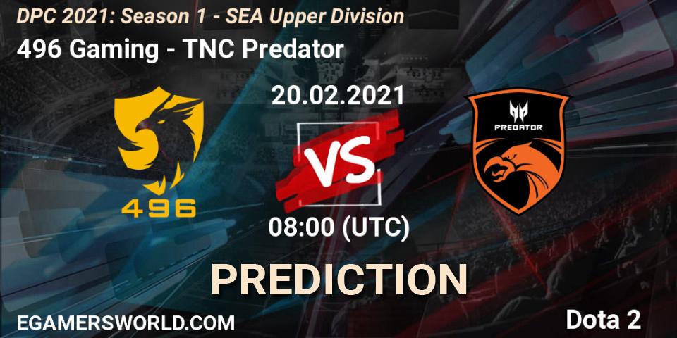 496 Gaming vs TNC Predator: Match Prediction. 20.02.2021 at 08:06, Dota 2, DPC 2021: Season 1 - SEA Upper Division