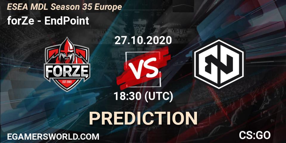 forZe vs EndPoint: Match Prediction. 29.10.2020 at 16:35, Counter-Strike (CS2), ESEA MDL Season 35 Europe