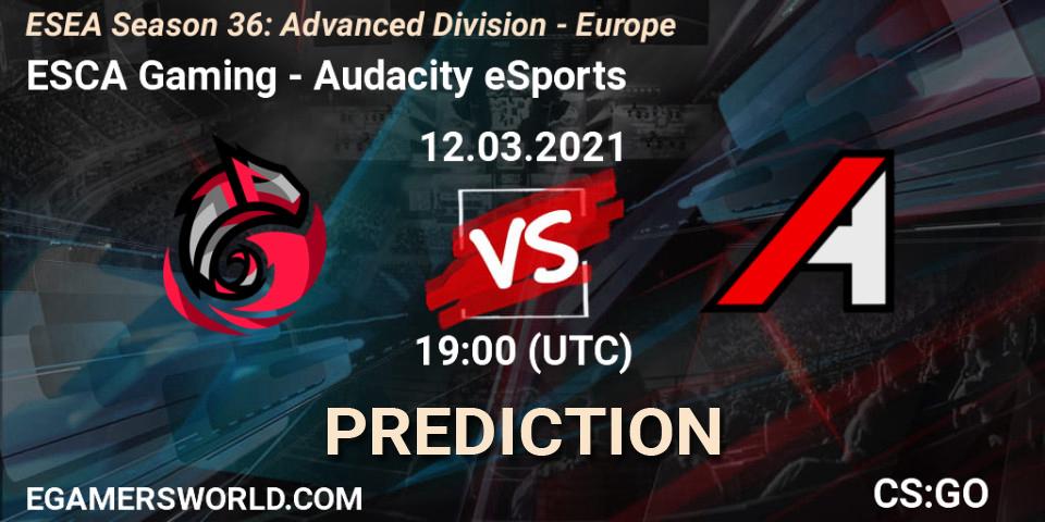 ESCA Gaming vs Audacity eSports: Match Prediction. 12.03.2021 at 19:00, Counter-Strike (CS2), ESEA Season 36: Europe - Advanced Division