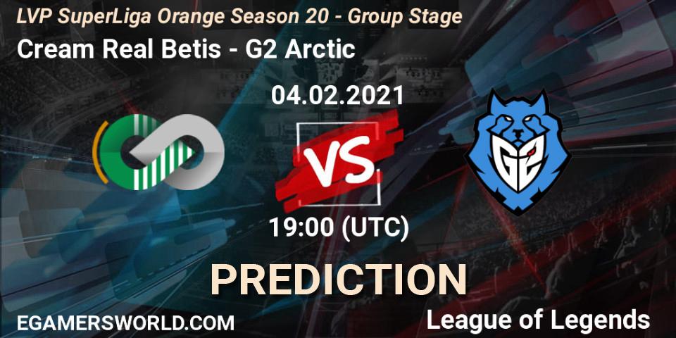 Cream Real Betis vs G2 Arctic: Match Prediction. 04.02.2021 at 19:00, LoL, LVP SuperLiga Orange Season 20 - Group Stage