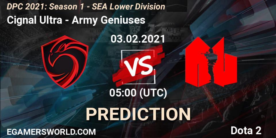 Cignal Ultra vs Army Geniuses: Match Prediction. 03.02.2021 at 04:59, Dota 2, DPC 2021: Season 1 - SEA Lower Division