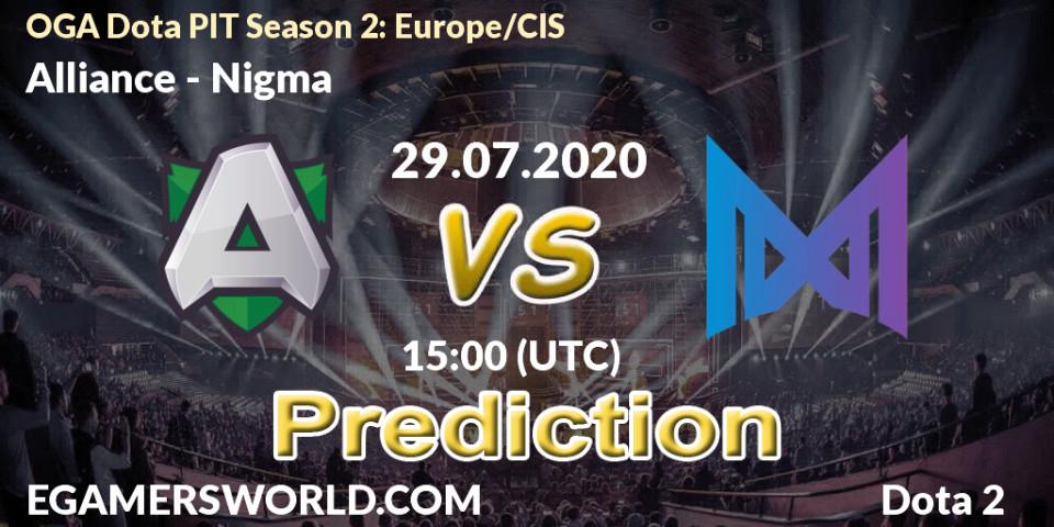 Alliance vs Nigma: Match Prediction. 29.07.20, Dota 2, OGA Dota PIT Season 2: Europe/CIS