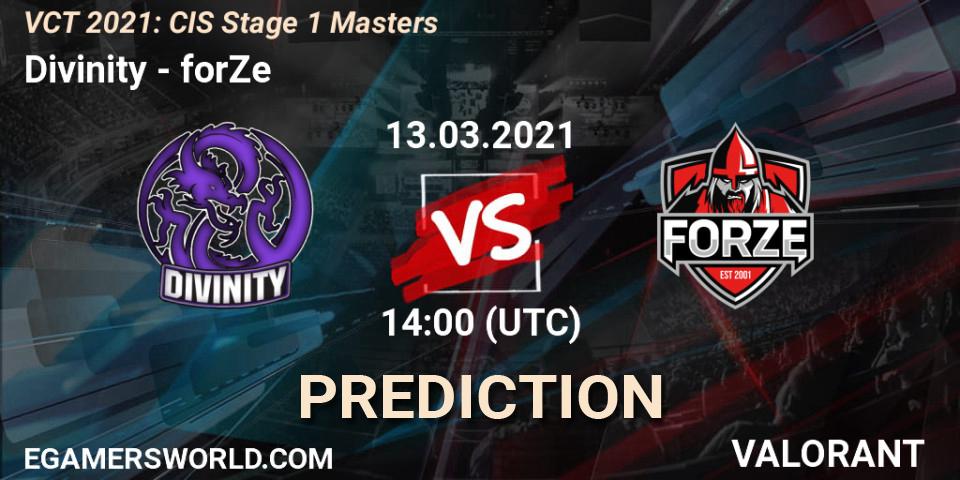 Divinity vs forZe: Match Prediction. 13.03.2021 at 14:00, VALORANT, VCT 2021: CIS Stage 1 Masters