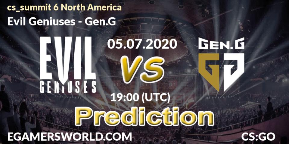 Evil Geniuses vs Gen.G: Match Prediction. 05.07.2020 at 19:30, Counter-Strike (CS2), cs_summit 6 North America