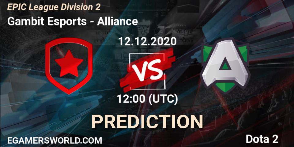 Gambit Esports vs Alliance: Match Prediction. 12.12.2020 at 12:02, Dota 2, EPIC League Division 2