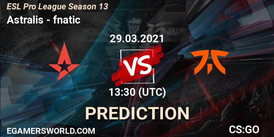 Astralis vs fnatic: Match Prediction. 29.03.21, CS2 (CS:GO), ESL Pro League Season 13