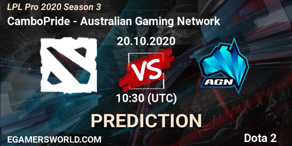 CamboPride vs Australian Gaming Network: Match Prediction. 26.10.20, Dota 2, LPL Pro 2020 Season 3