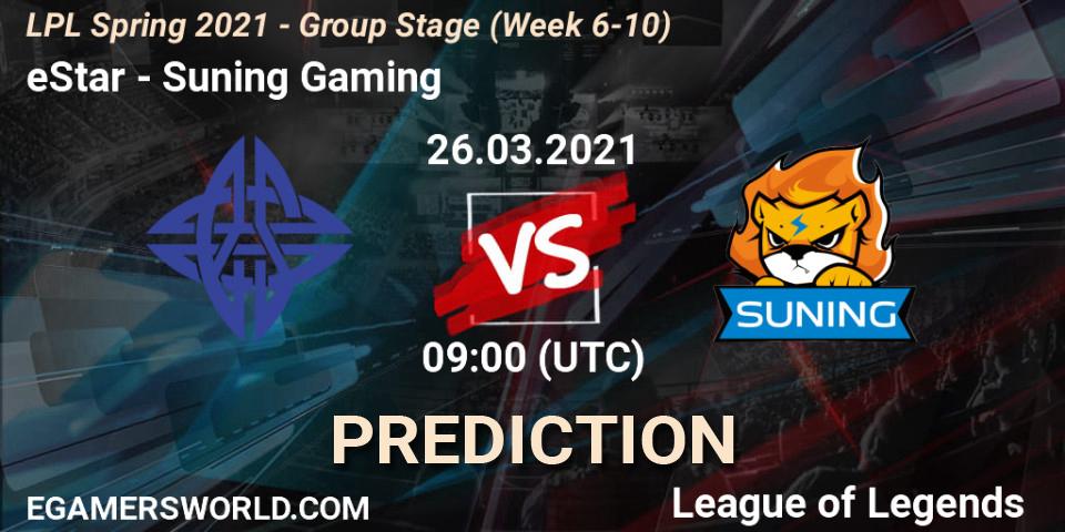 eStar vs Suning Gaming: Match Prediction. 26.03.2021 at 09:00, LoL, LPL Spring 2021 - Group Stage (Week 6-10)