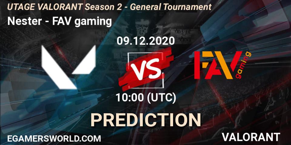 Nester vs FAV gaming: Match Prediction. 09.12.2020 at 10:00, VALORANT, UTAGE VALORANT Season 2 - General Tournament