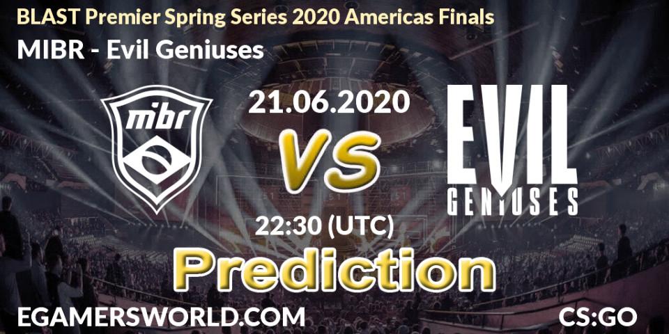 MIBR vs Evil Geniuses: Match Prediction. 21.06.2020 at 22:30, Counter-Strike (CS2), BLAST Premier Spring Series 2020 Americas Finals