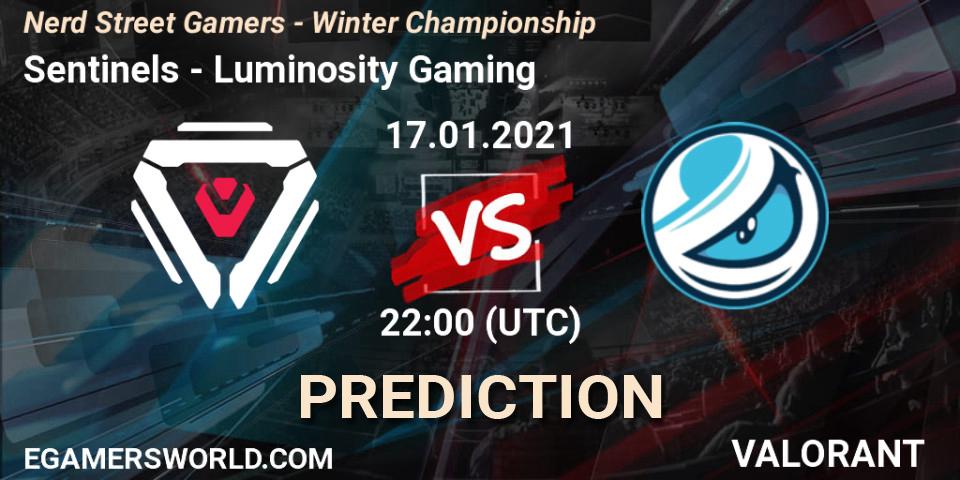 Sentinels vs Luminosity Gaming: Match Prediction. 17.01.2021 at 22:00, VALORANT, Nerd Street Gamers - Winter Championship
