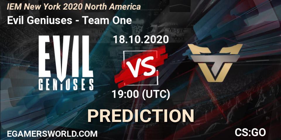 Evil Geniuses vs Team One: Match Prediction. 18.10.2020 at 19:00, Counter-Strike (CS2), IEM New York 2020 North America