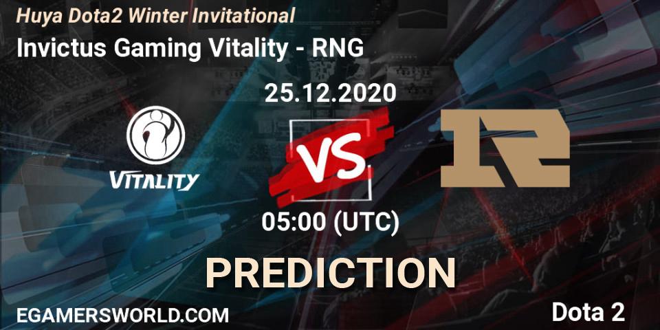Invictus Gaming Vitality vs RNG: Match Prediction. 25.12.2020 at 05:28, Dota 2, Huya Dota2 Winter Invitational