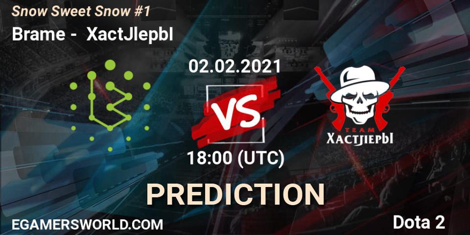 Brame vs XactJlepbI: Match Prediction. 02.02.2021 at 18:17, Dota 2, Snow Sweet Snow #1