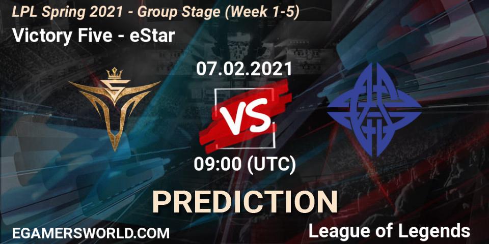 Victory Five vs eStar: Match Prediction. 07.02.2021 at 09:37, LoL, LPL Spring 2021 - Group Stage (Week 1-5)