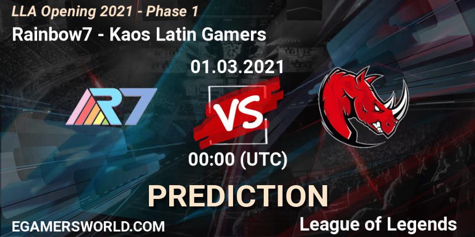 Rainbow7 vs Kaos Latin Gamers: Match Prediction. 01.03.21, LoL, LLA Opening 2021 - Phase 1