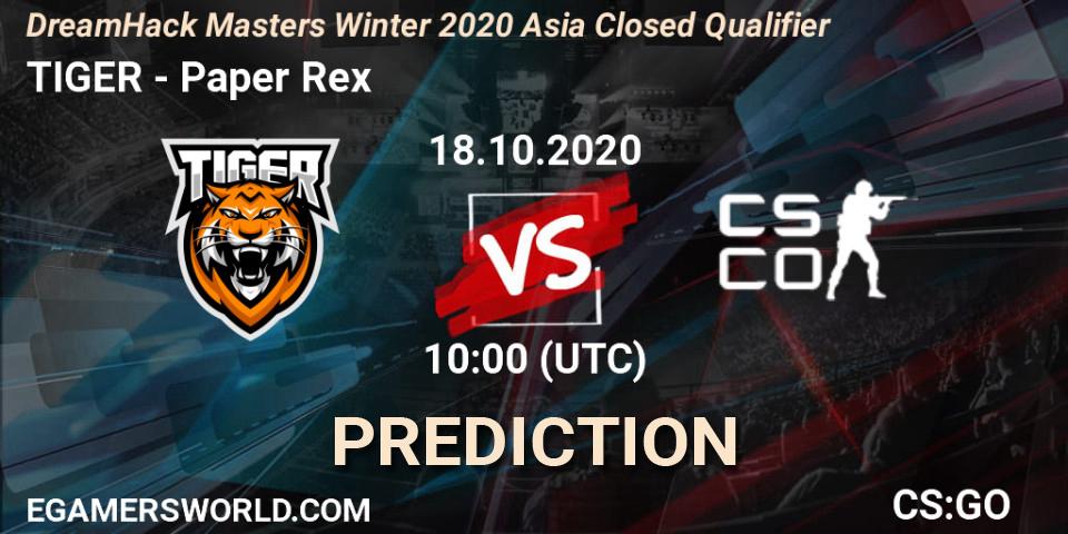 TIGER vs Paper Rex: Match Prediction. 18.10.2020 at 10:00, Counter-Strike (CS2), DreamHack Masters Winter 2020 Asia Closed Qualifier