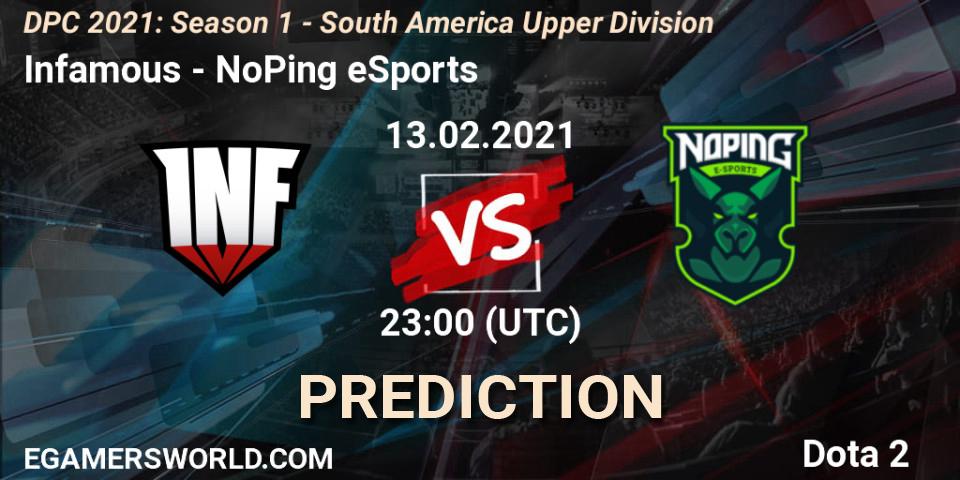 Infamous vs NoPing eSports: Match Prediction. 13.02.2021 at 23:00, Dota 2, DPC 2021: Season 1 - South America Upper Division