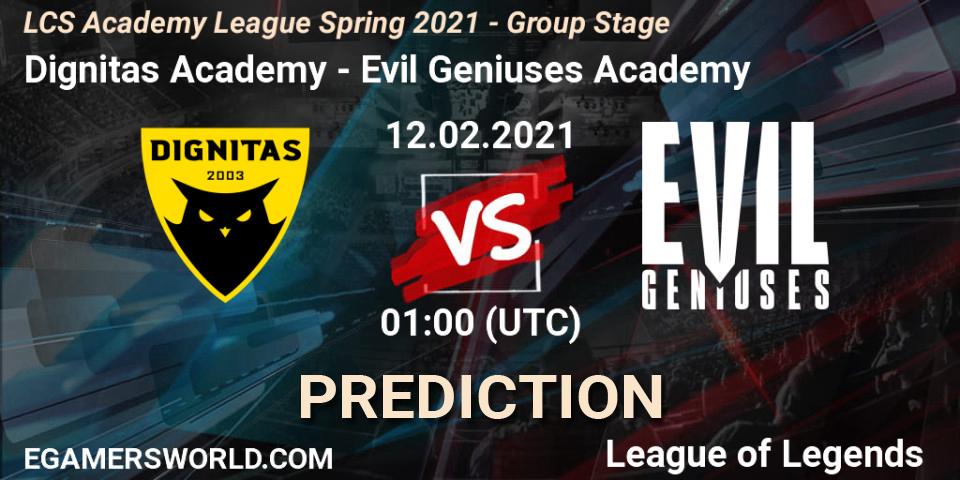 Dignitas Academy vs Evil Geniuses Academy: Match Prediction. 12.02.2021 at 01:00, LoL, LCS Academy League Spring 2021 - Group Stage