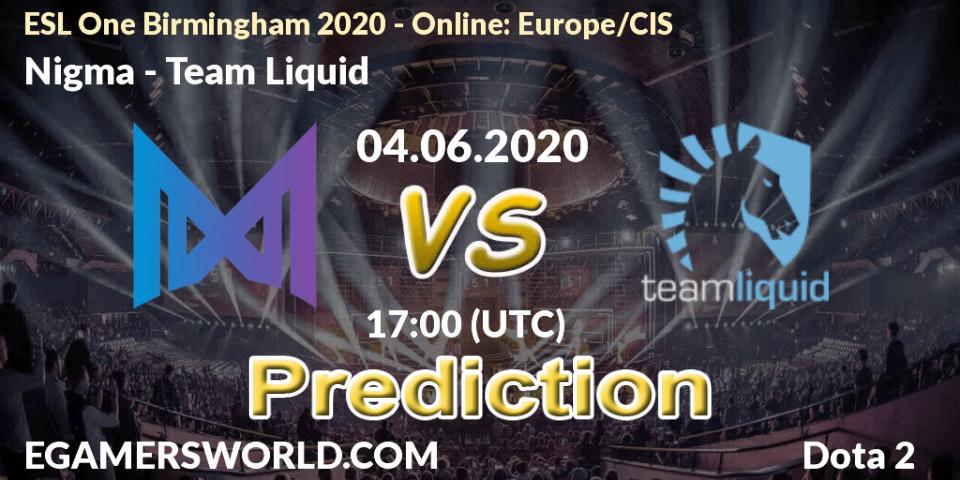 Nigma vs Team Liquid: Match Prediction. 04.06.2020 at 17:26, Dota 2, ESL One Birmingham 2020 - Online: Europe/CIS