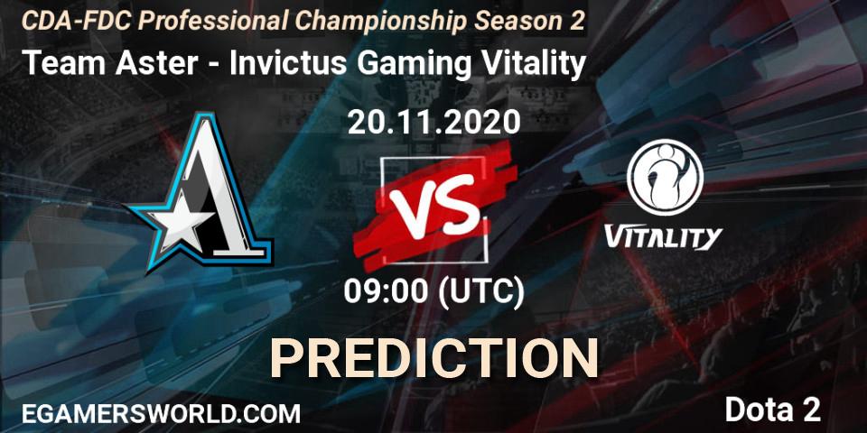 Team Aster vs Invictus Gaming Vitality: Match Prediction. 20.11.2020 at 09:17, Dota 2, CDA-FDC Professional Championship Season 2