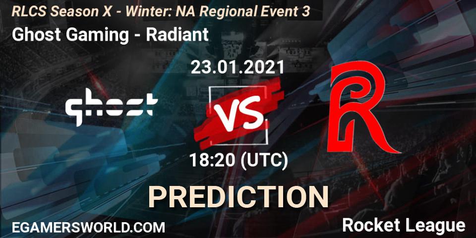 Ghost Gaming vs Radiant: Match Prediction. 23.01.2021 at 19:20, Rocket League, RLCS Season X - Winter: NA Regional Event 3