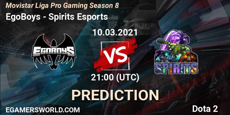 EgoBoys vs Spirits Esports: Match Prediction. 10.03.2021 at 21:05, Dota 2, Movistar Liga Pro Gaming Season 8