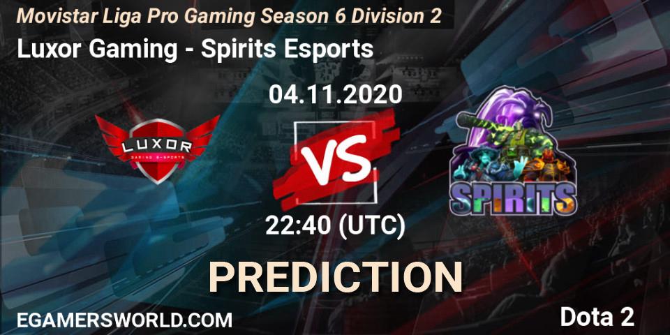 Luxor Gaming vs Spirits Esports: Match Prediction. 04.11.20, Dota 2, Movistar Liga Pro Gaming Season 6 Division 2
