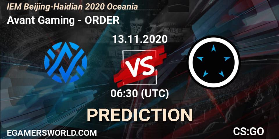 Avant Gaming vs ORDER: Match Prediction. 13.11.20, CS2 (CS:GO), IEM Beijing-Haidian 2020 Oceania